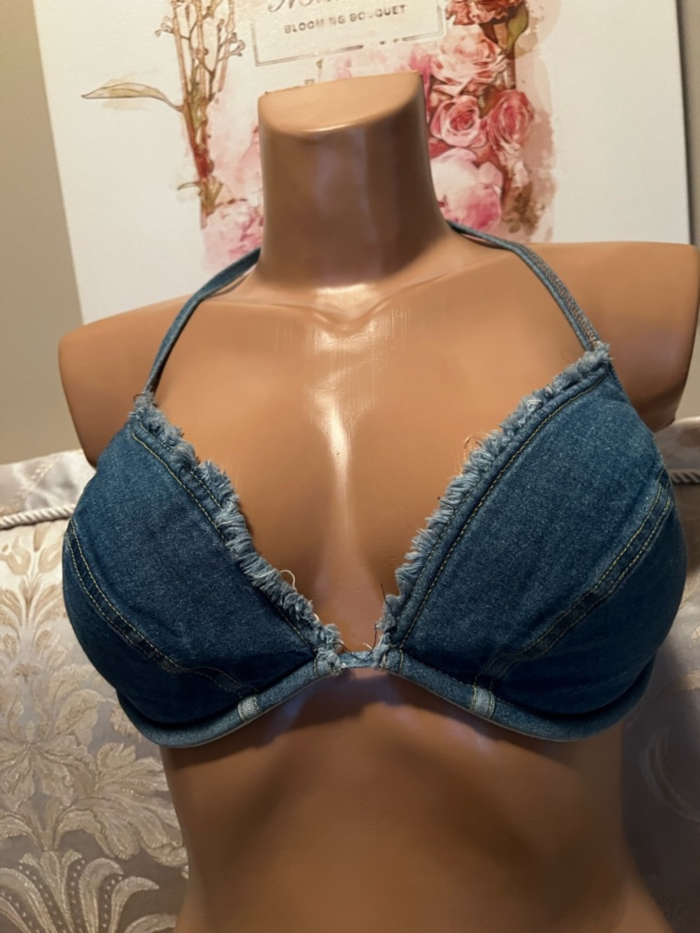 Victoria's Secret Denim Halter Bikini Top - Blue